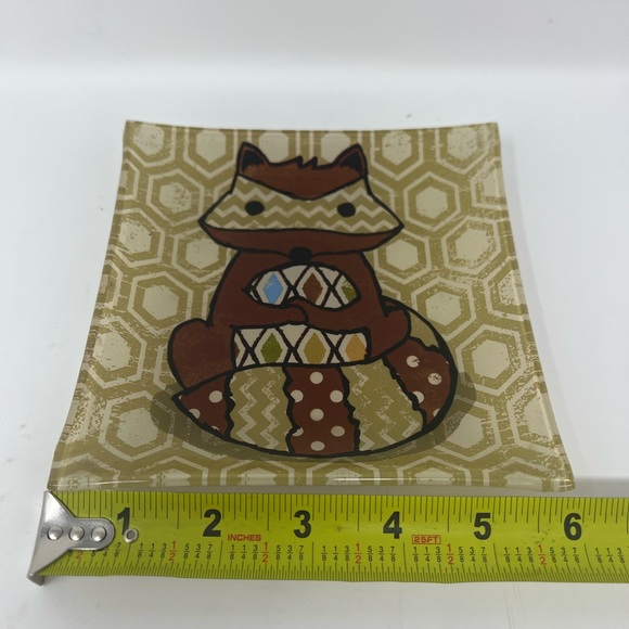 Foxy Fun 6” Square Glass Plate Trinket Dish Bowl - Picture 5 of 6
